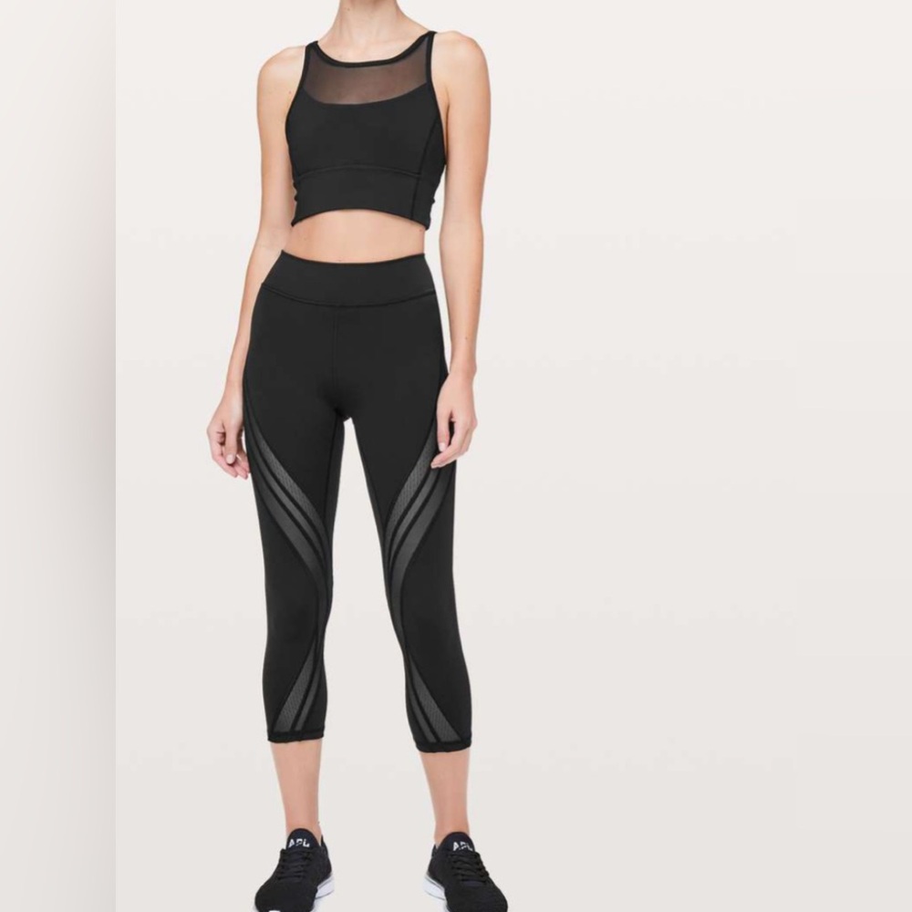 Lululemon Never Still Crop Leggings Mesh Panels Black Size 8